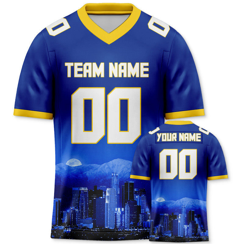 Custom 3D City Night Royal White-Gold Authentic Football Silhouette Jersey