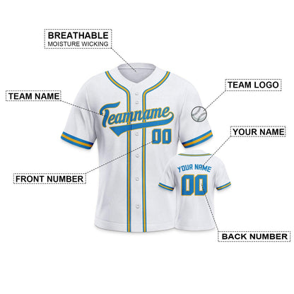 Custom White Light Blue-Gold Authentic Classic Baseball Jersey