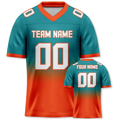Custom Aqua Orange-White Authentic Split Fashion Football Jersey