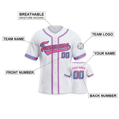 Custom White Pink-Light Blue Authentic Classic Baseball Jersey