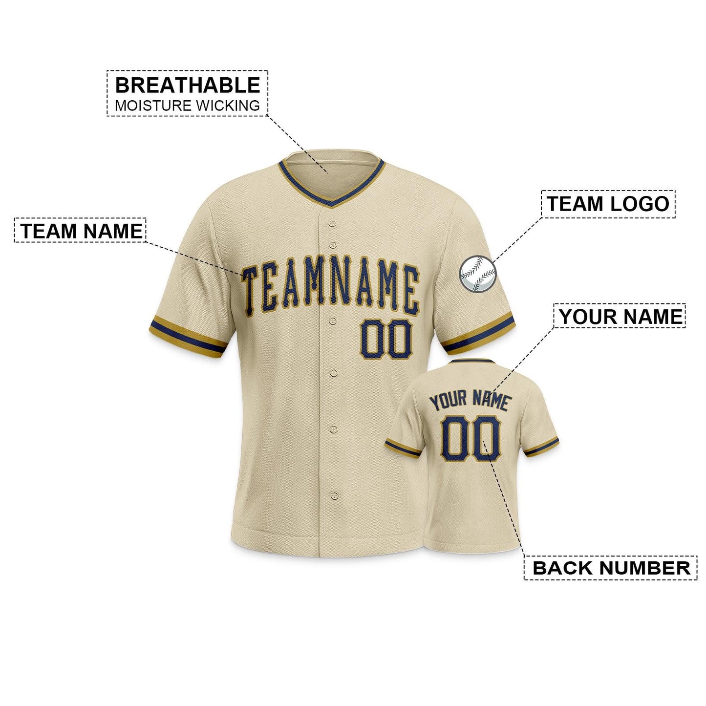 Custom Beige Navy-Gold Authentic Baseball Jersey-1