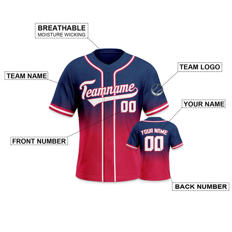 Custom Royal Red-White Authentic Fade Fashion Baseball Jersey1