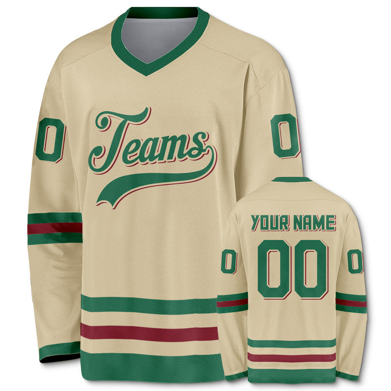 Custom Minnesota Wheat Green-Red Authentic Hockey Jersey