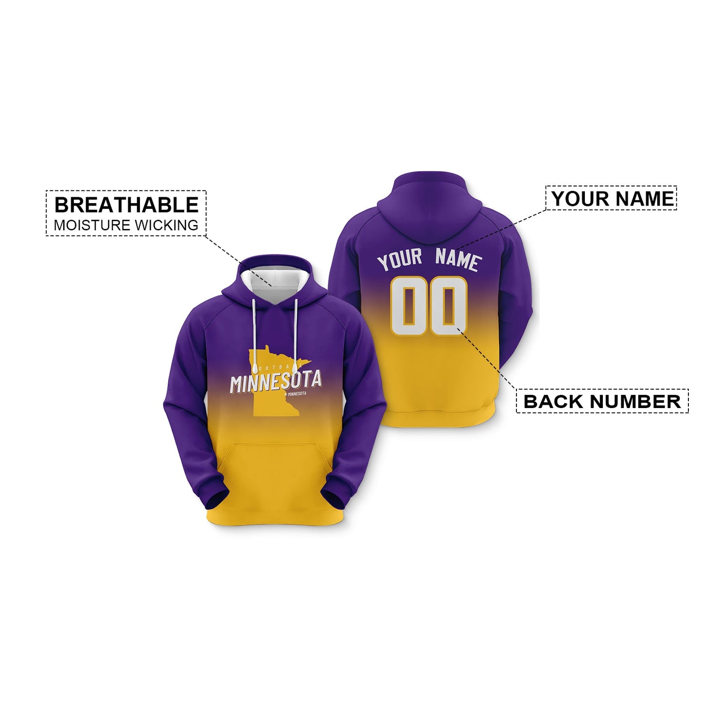 Custom Sports Pullover Sweatshirt City Minnesota Map Split Fashion Football Hoodie