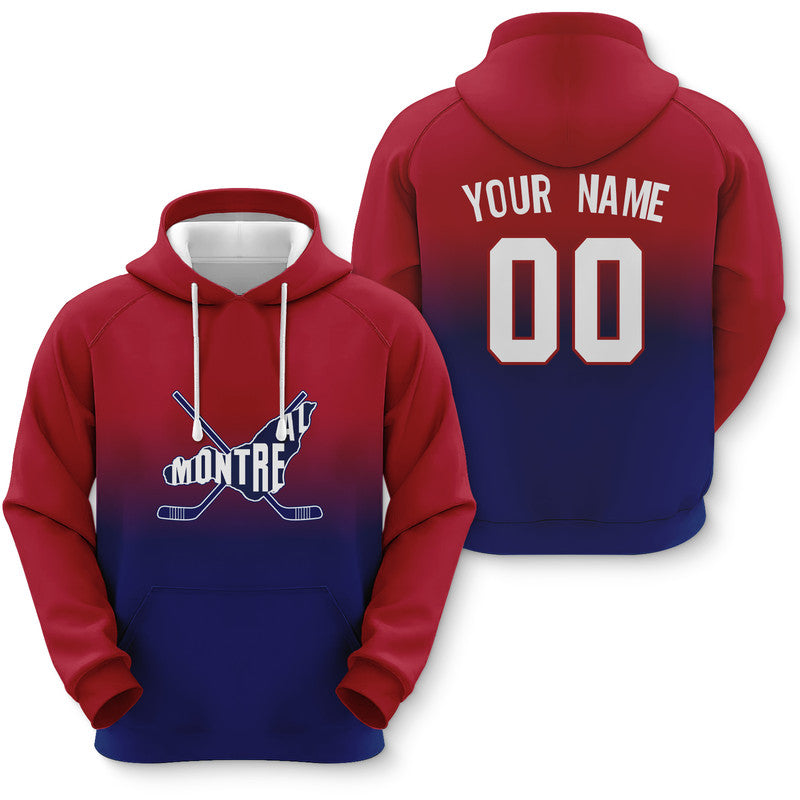 Custom Sports Pullover Sweatshirt Hockey Split Map Montreal Fashion Hoodie