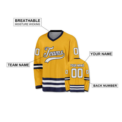 Custom Gold White-Black Authentic Hockey Jersey