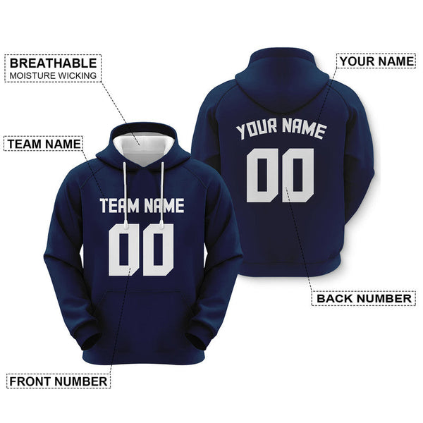 Custom Navy White Sports Pullover  Sweatshirt Football Hoodie