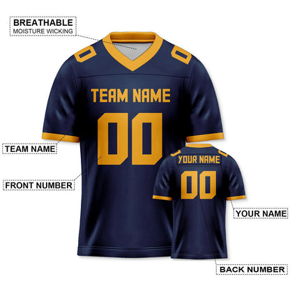 Custom Navy Gold Mesh Authentic Football Jersey