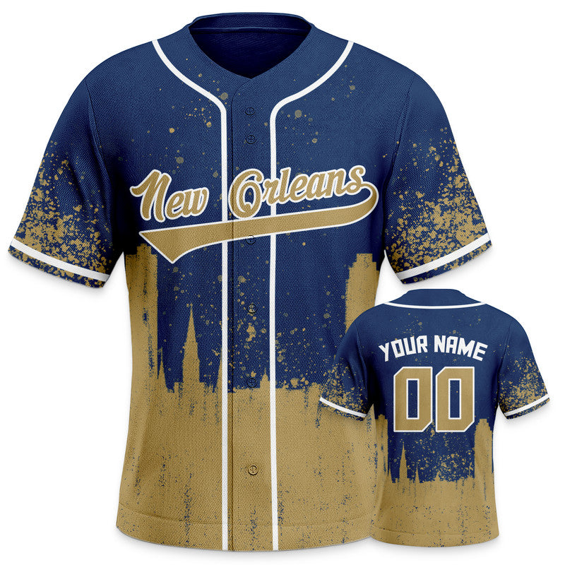 Custom 3D Graffiti Navy Gold-White Authentic Baseball Silhouette Jersey