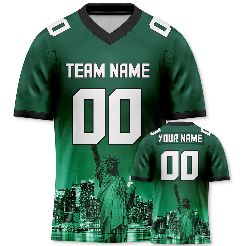 Custom 3D City Night Green White-Black Authentic Football Silhouette Jersey