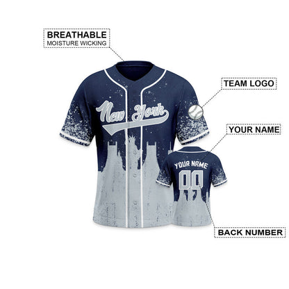 Custom 3D Graffiti Navy Gray-White Authentic Baseball Silhouette Jersey