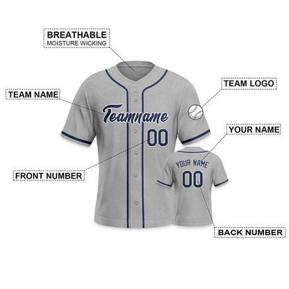 Custom Gray Navy-White Authentic Baseball Jersey-3