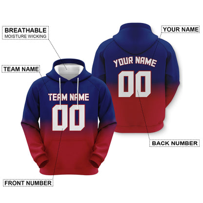 Custom Royal White-Red  Sports Pullover Sweatshirt Split Fashion Football Hoodie