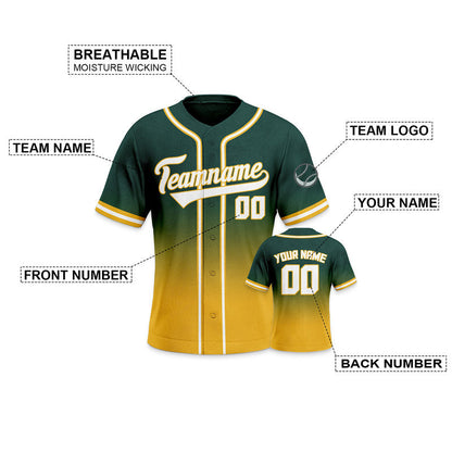 Custom Kelly Green Gold-White Authentic Fade Fashion Baseball Jersey