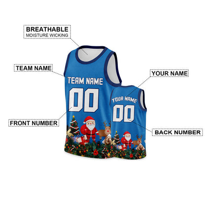 Christmas Day Custom Powder Blue White-Navy Santa Claus Authentic Basketball Jersey