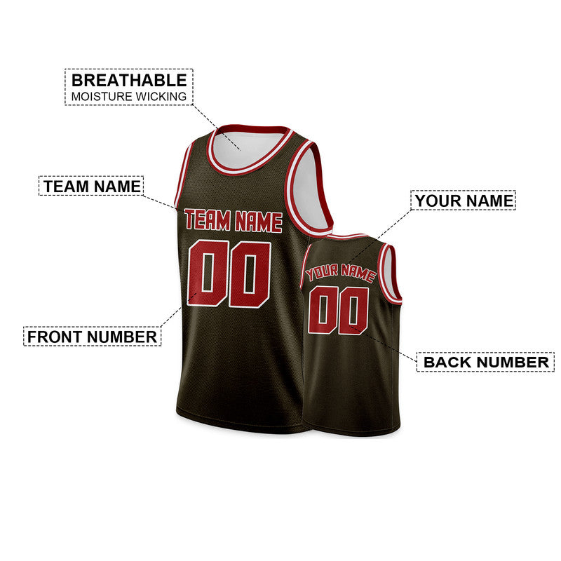 Custom Olive Red Round Neck Rib-Knit Basketball Jersey