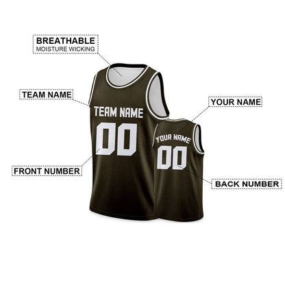 Custom Olive White Round Neck Rib-Knit Basketball Jersey