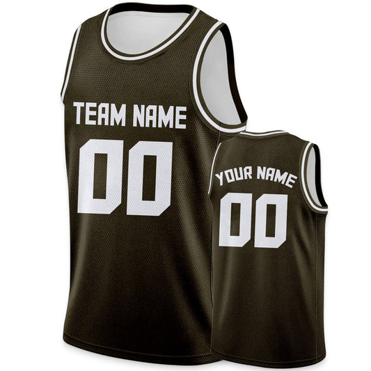 Custom Olive White Round Neck Rib-Knit Basketball Jersey