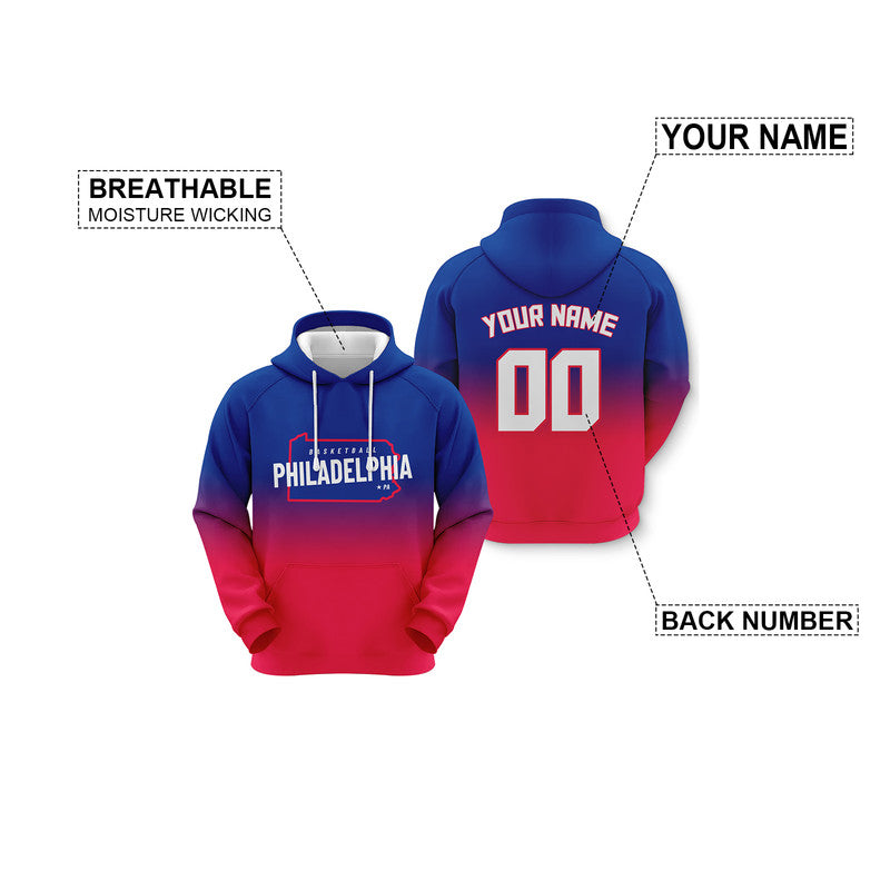 Custom Sports Pullover Sweatshirt Basketball Split State Map Philadelphia  Fashion Hoodie