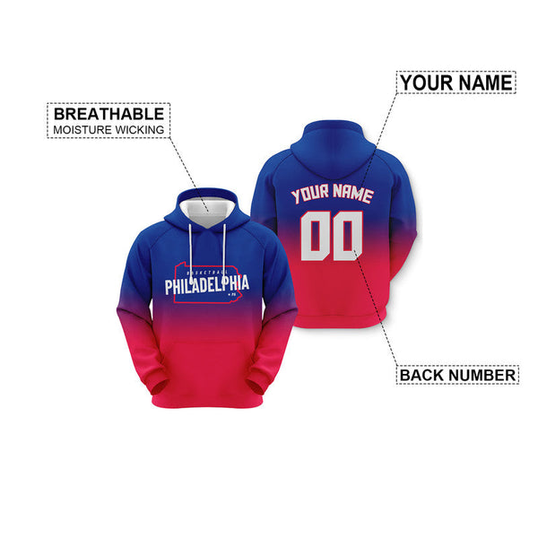 Custom Sports Pullover Sweatshirt Basketball Split State Map Philadelphia  Fashion Hoodie