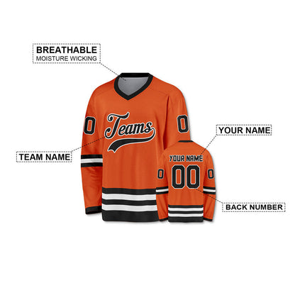 Custom Orange Black-White Authentic Hockey Jersey
