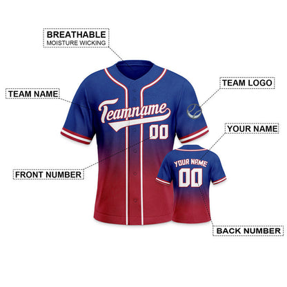 Custom Royal Red-White Authentic Fade Fashion Baseball Jersey-3