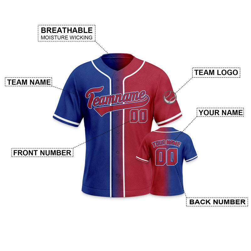 Custom Red Royal-White Authentic Split Fashion Baseball Jersey