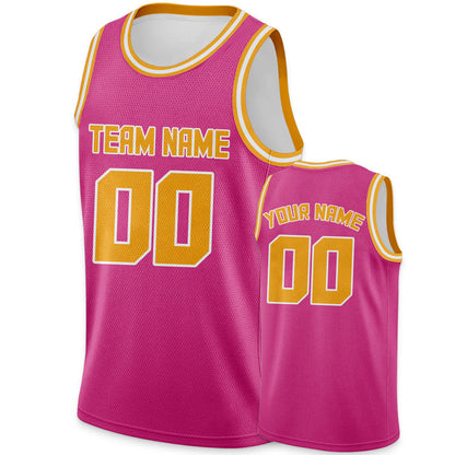 Custom Pink Gold Round Neck Rib-Knit Basketball Jersey