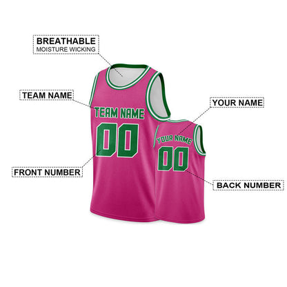 Custom Pink Green Round Neck Rib-Knit Basketball Jersey
