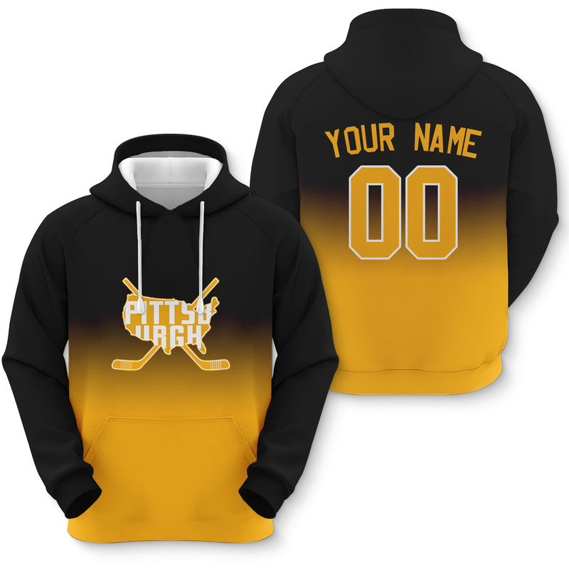 Custom Sports Pullover Sweatshirt Hockey Split Map Pittsburgh Fashion Hoodie