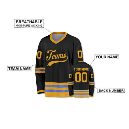 Custom Black Gold-Blue Authentic Hockey Jersey