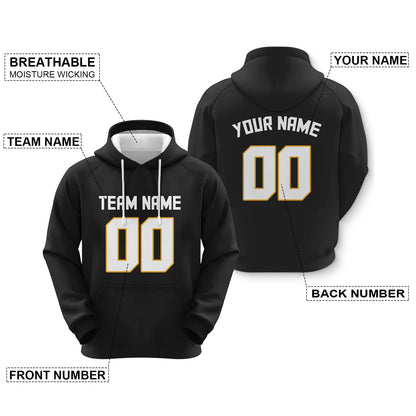 Custom Black White-Gold Sports Pullover  Sweatshirt Football Hoodie