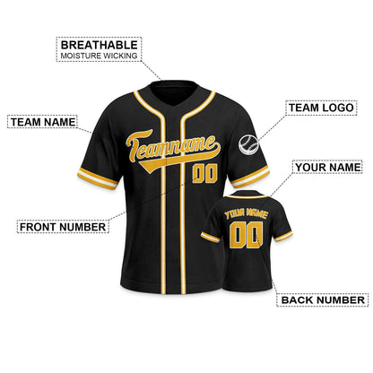Custom Black Gold-White Authentic Classic Baseball Jersey