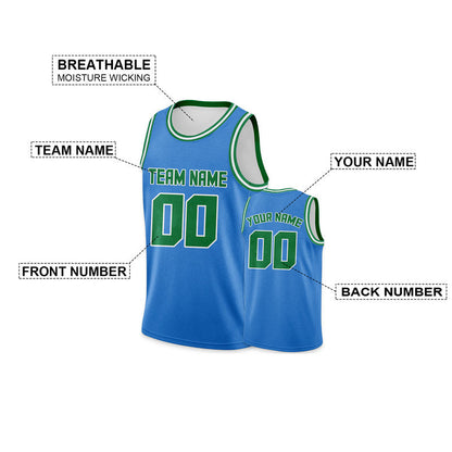 Custom Powder Blue Green Round Neck Rib-Knit Basketball Jersey