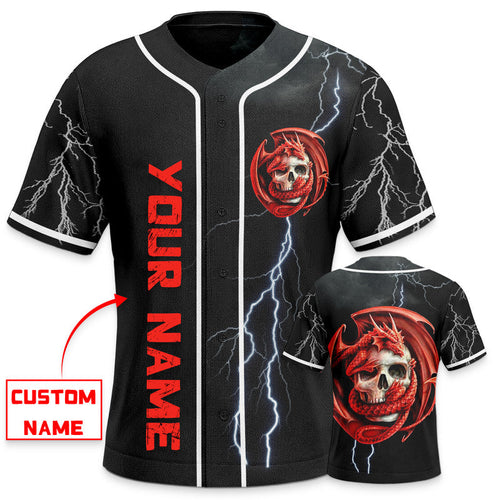 Red Celtic Dragon Skull Custom Baseball Jersey