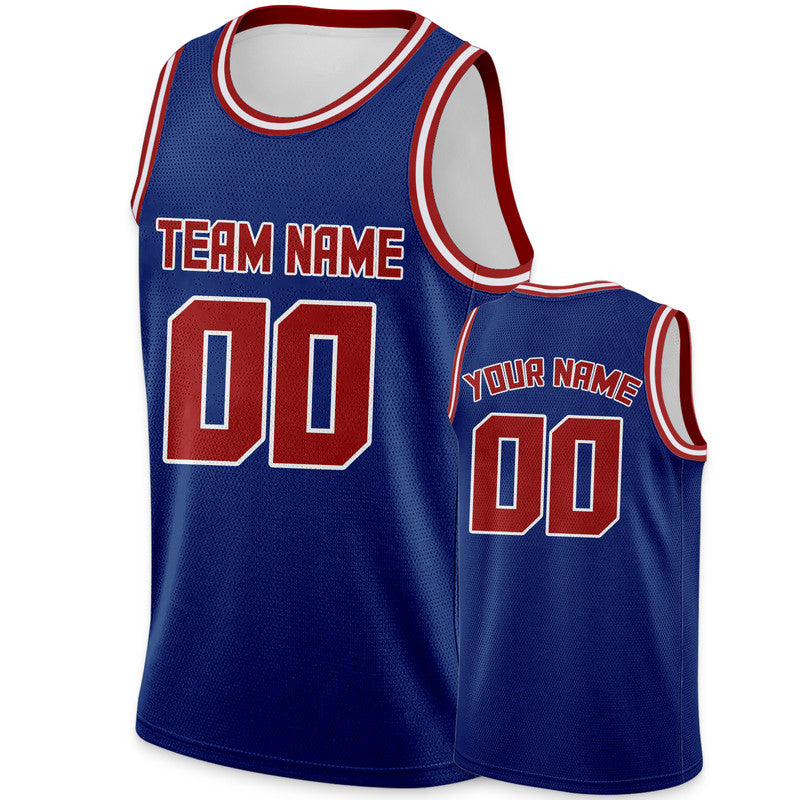 Custom Royal Red Round Neck Rib-Knit Basketball Jersey
