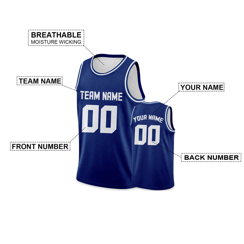 Custom Royal White Round Neck Rib-Knit Basketball Jersey