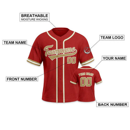 Custom Red Gold Authentic Baseball Jersey