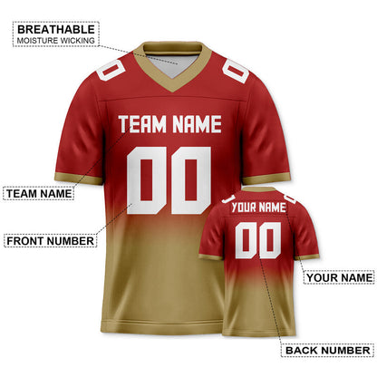 Custom Red Old Gold-White Authentic Split Fashion Football Jersey