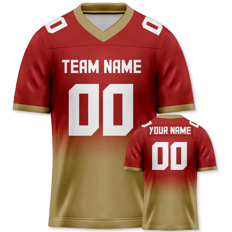 Custom Red Old Gold-White Authentic Split Fashion Football Jersey
