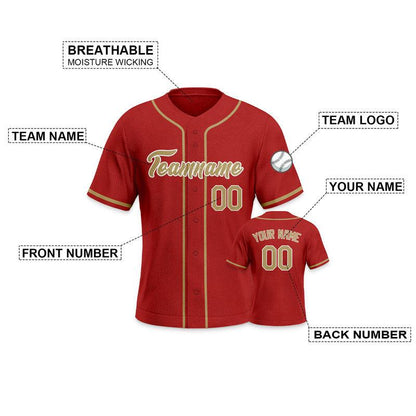 Custom Red Gold Authentic Baseball Jersey-3