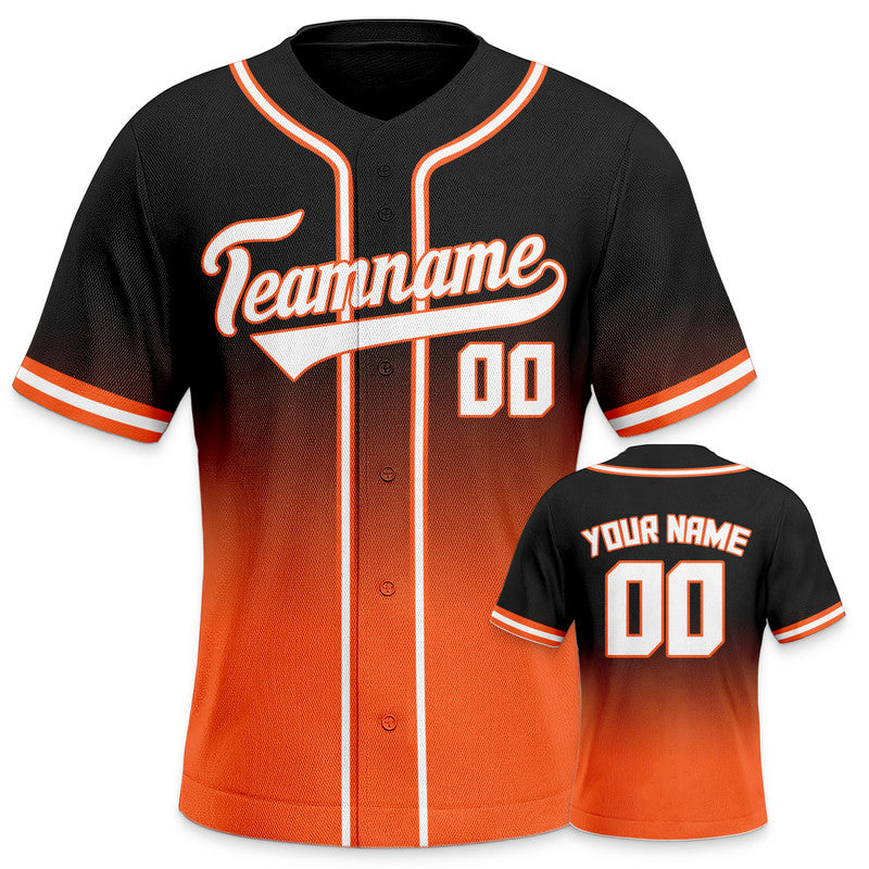 Custom Black Orange-White Authentic Fade Fashion Baseball Jersey