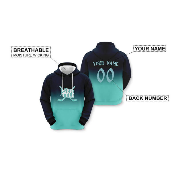 Custom Sports Pullover Sweatshirt Hockey Split Map Seattle Fashion Hoodie