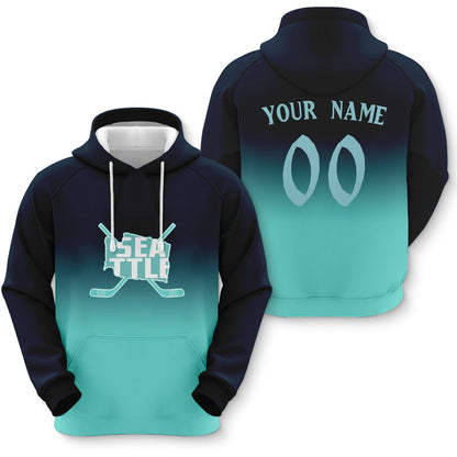 Custom Sports Pullover Sweatshirt Hockey Split Map Seattle Fashion Hoodie