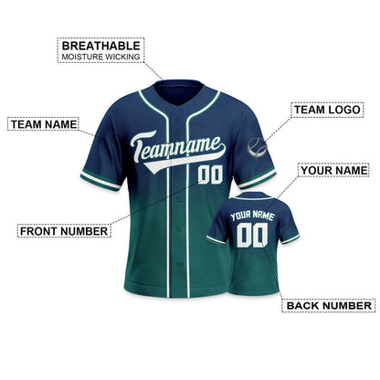 Custom Navy Aqua-White Authentic Fade Fashion Baseball Jersey