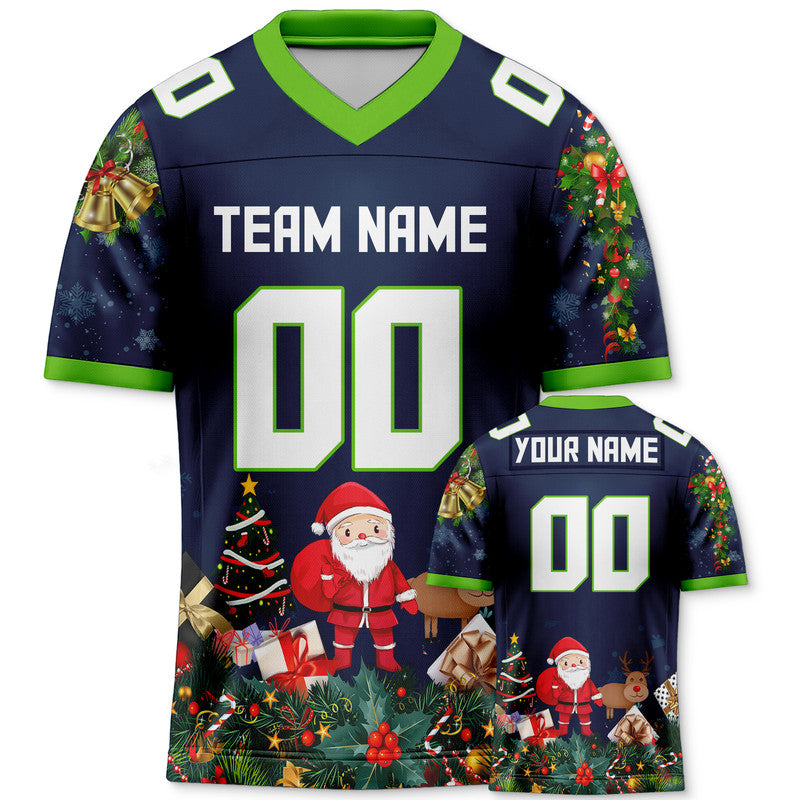 CHRISTMAS DAY CUSTOM NAVY WHITE-NEON GREEN SANTA CLAUS AUTHENTIC FOOTBALL JERSEY