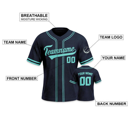 Custom Navy- Aqua Authentic Classic Baseball Jersey