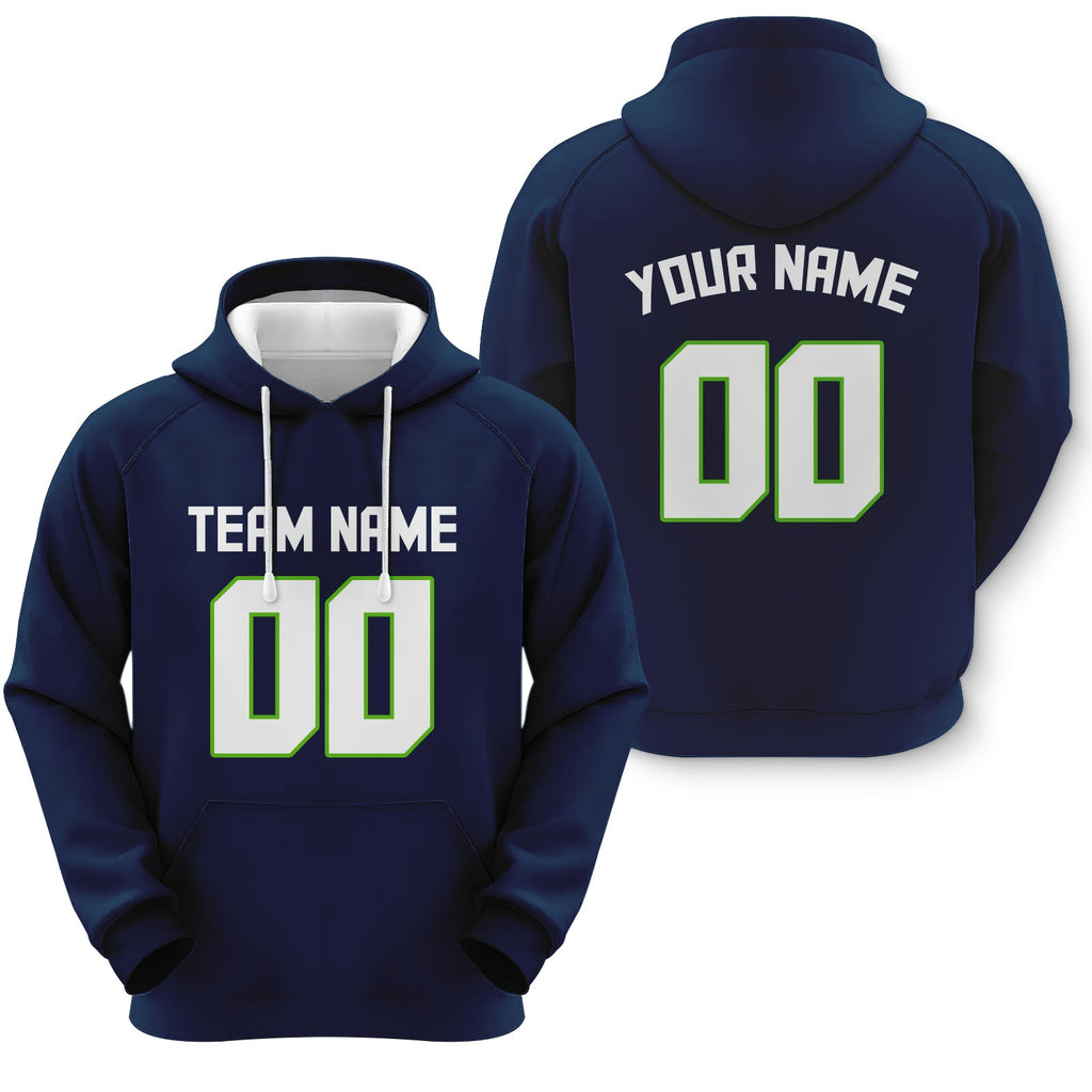 Custom Navy White-Neon Green Sports Pullover Sweatshirt Football Hoodie