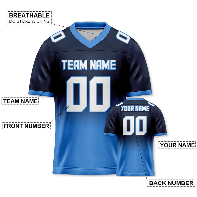 Custom Navy Powder Blue-White Authentic Split Fashion Football Jersey