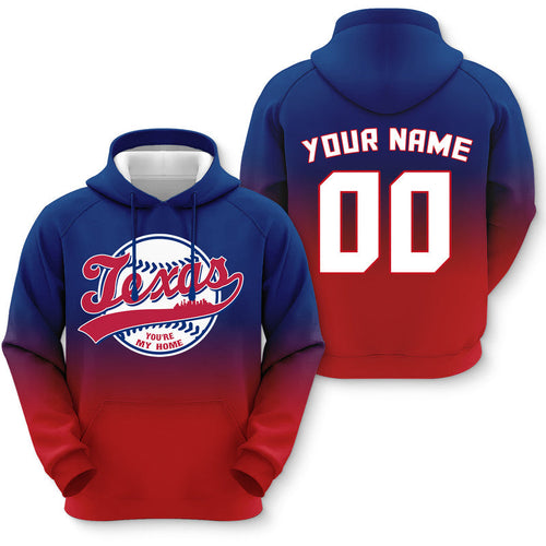 Custom Sports Pullover Sweatshirt Baseball City Texas You're My Home Split Fashion Hoodie